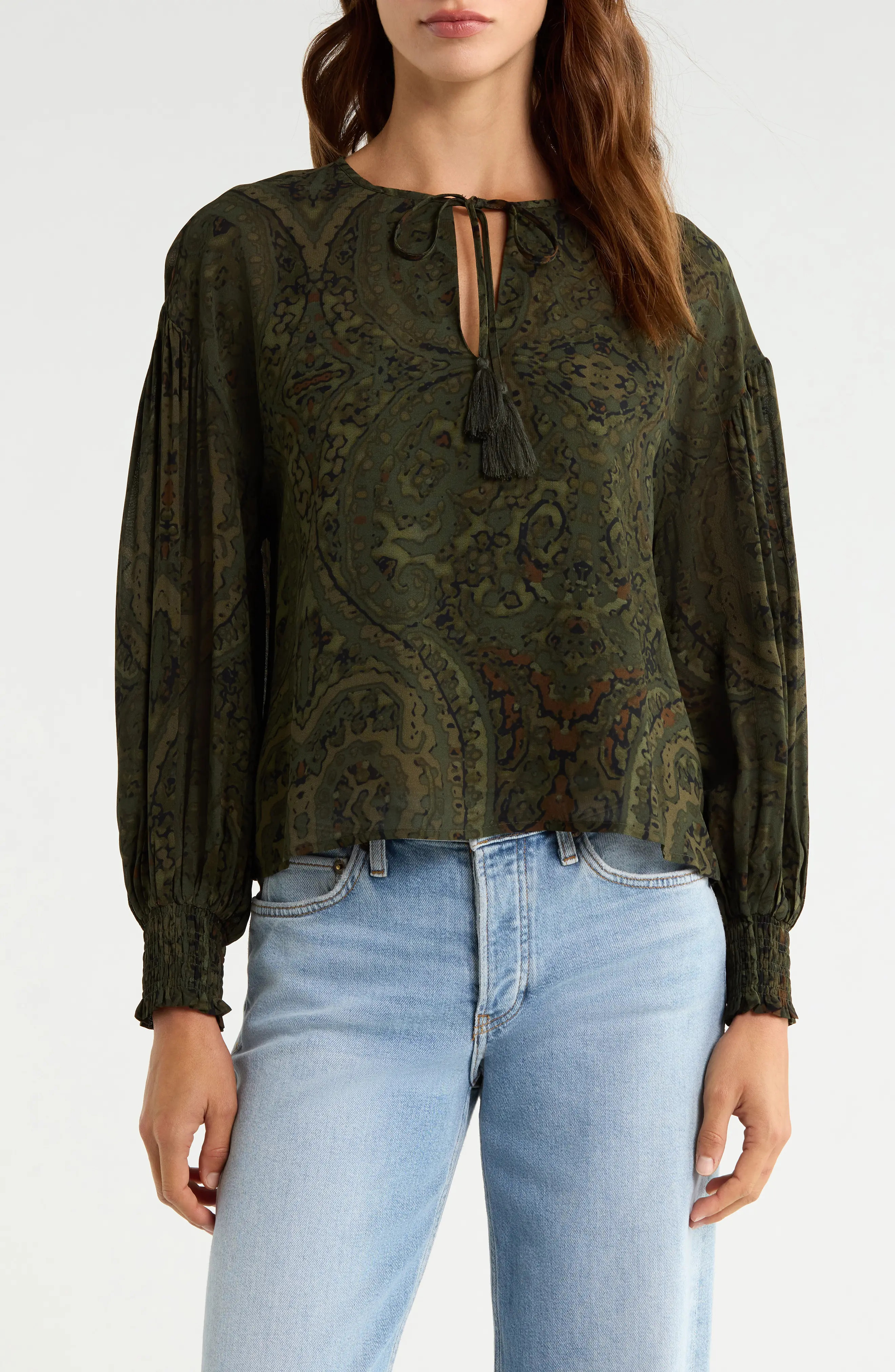 Sanctuary The Moment Print Top in Midnight Moss Green at Nordstrom, Size Small | Nordstrom
