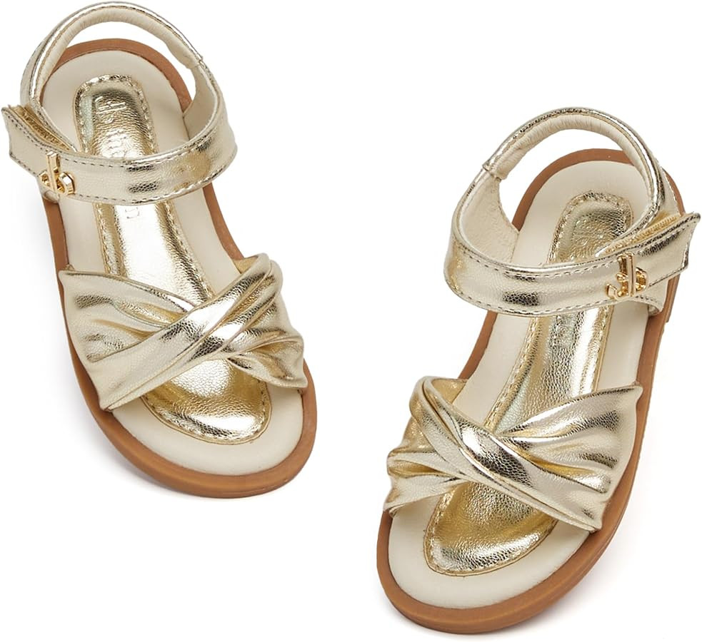 THEE BRON Toddler Girls Sandals Wedding Flower Girl Dress Shoes Open Toe Flats | Amazon (US)