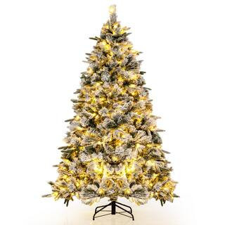 7 ft.Green and White Pre-Lit Flocked Christmas Tree with 250 Warm White LED Lights and 752 Mixed Branch Tips | The Home Depot