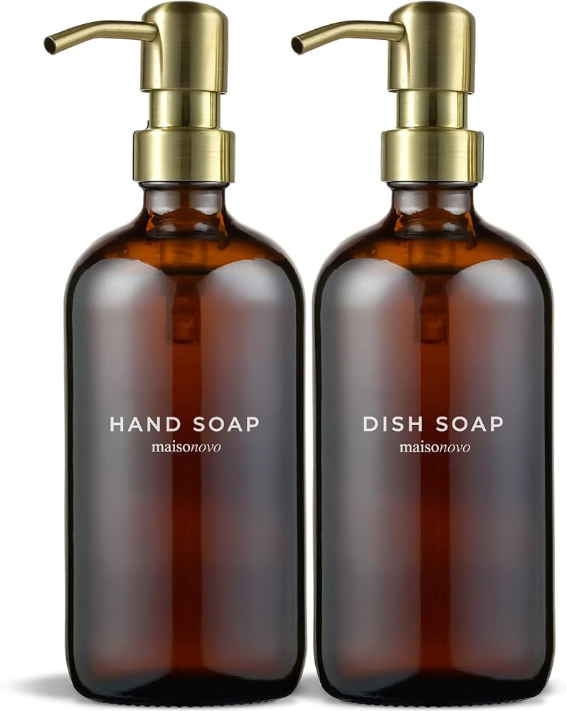 MaisoNovo Soap Dispenser 2-Piece Set | 16.9oz Amber Bottles with Gold Stainless Steel Pumps | Amazon (US)