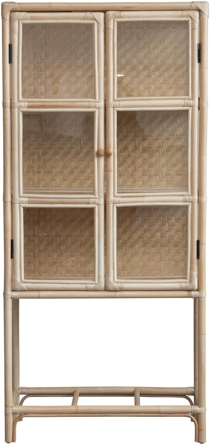 Bloomingville Rattan & Glass Cabinet with 2 Doors & 2 Shelves, Natural Shelf | Amazon (US)