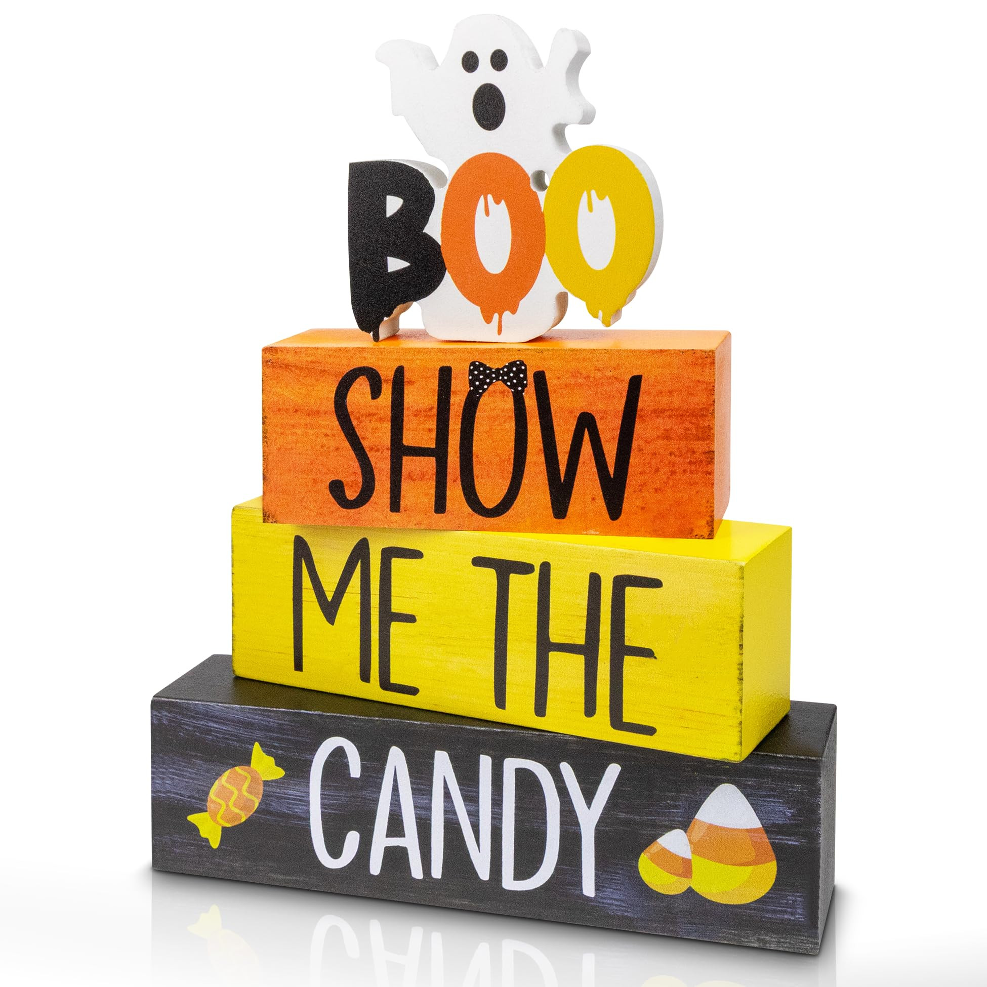 4 Pcs Halloween Wooden Tiered Tray Decor, Show Me the Candy Decorations Gifts for Home, Halloween... | Amazon (US)