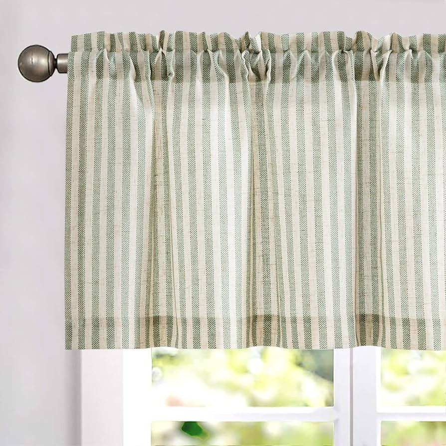 jinchan Valance Curtain Linen Textured Striped Window Curtain for Living Room Light Filtering Tic... | Amazon (US)