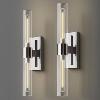 YUYI 24.8 in. 2-Light Nickel Wall Sconce, Vanity light, Modern Wall Light for Living Room, Bathro... | The Home Depot