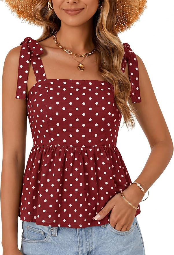 FOMELY Gingham Tank Tops for Women Ruffle Babydoll Tops Summer Outfits | Square Neck,Polka Dot To... | Amazon (US)
