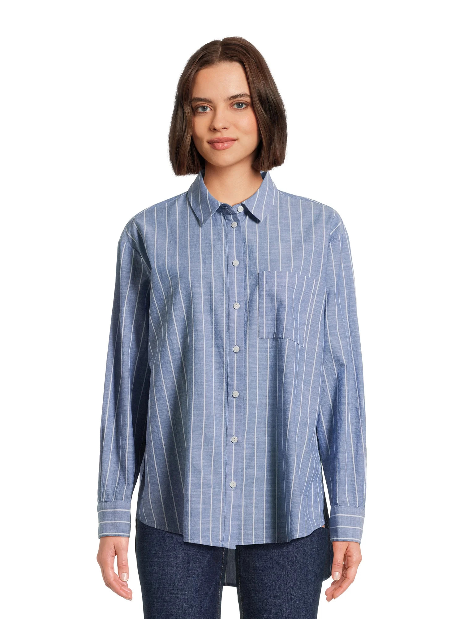 Time and Tru Women's Oversized Button Front Shirt, Sizes XS-XXXL | Walmart (US)