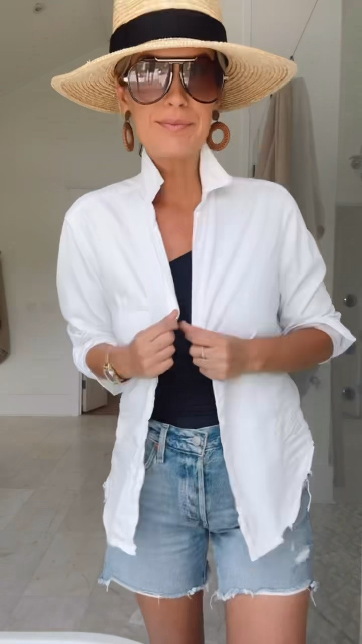 What I wore to the pool club! Linked a similar swimsuit. Mine is old. Wearing small in the button down and 28 in the denim shorts.

#LTKootd #LTKmomlife #LTKSwim