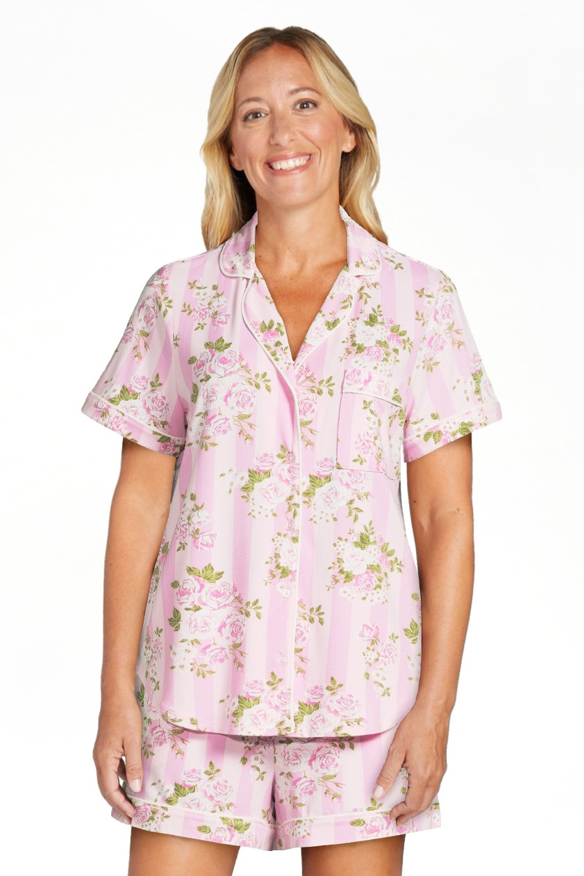 Joyspun Women's Dreamy Soft Collection Notch Collar Top and Shorts Pajama Set, 2-Piece, Sizes XS-... | Walmart (US)