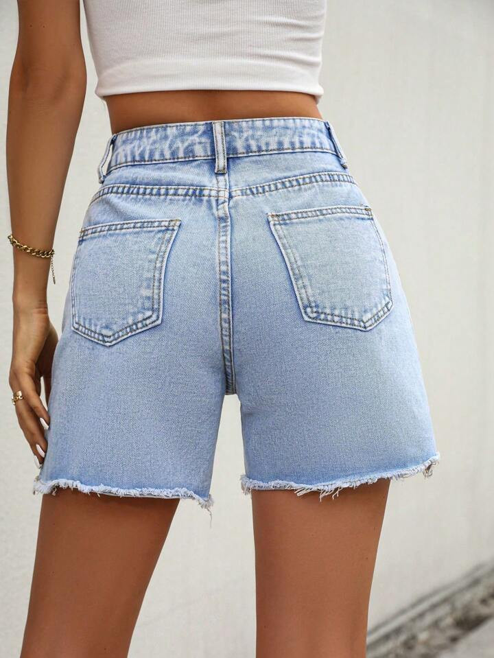 High Waist Raw Hem Denim Shorts | SHEIN