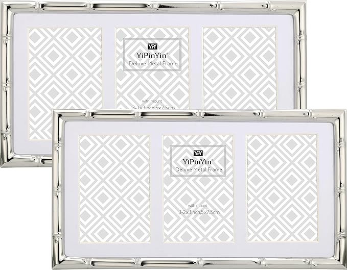 3-2x3'' Silver Multi Metal Picture Frames 3 setion frame 2pack, Bamboo Detail Silver Plated Nurse... | Amazon (US)