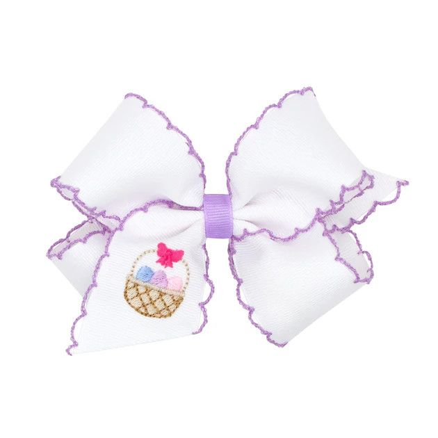 Easter Basket Embroidered Lavender Moonstitch Bow | Classic Whimsy