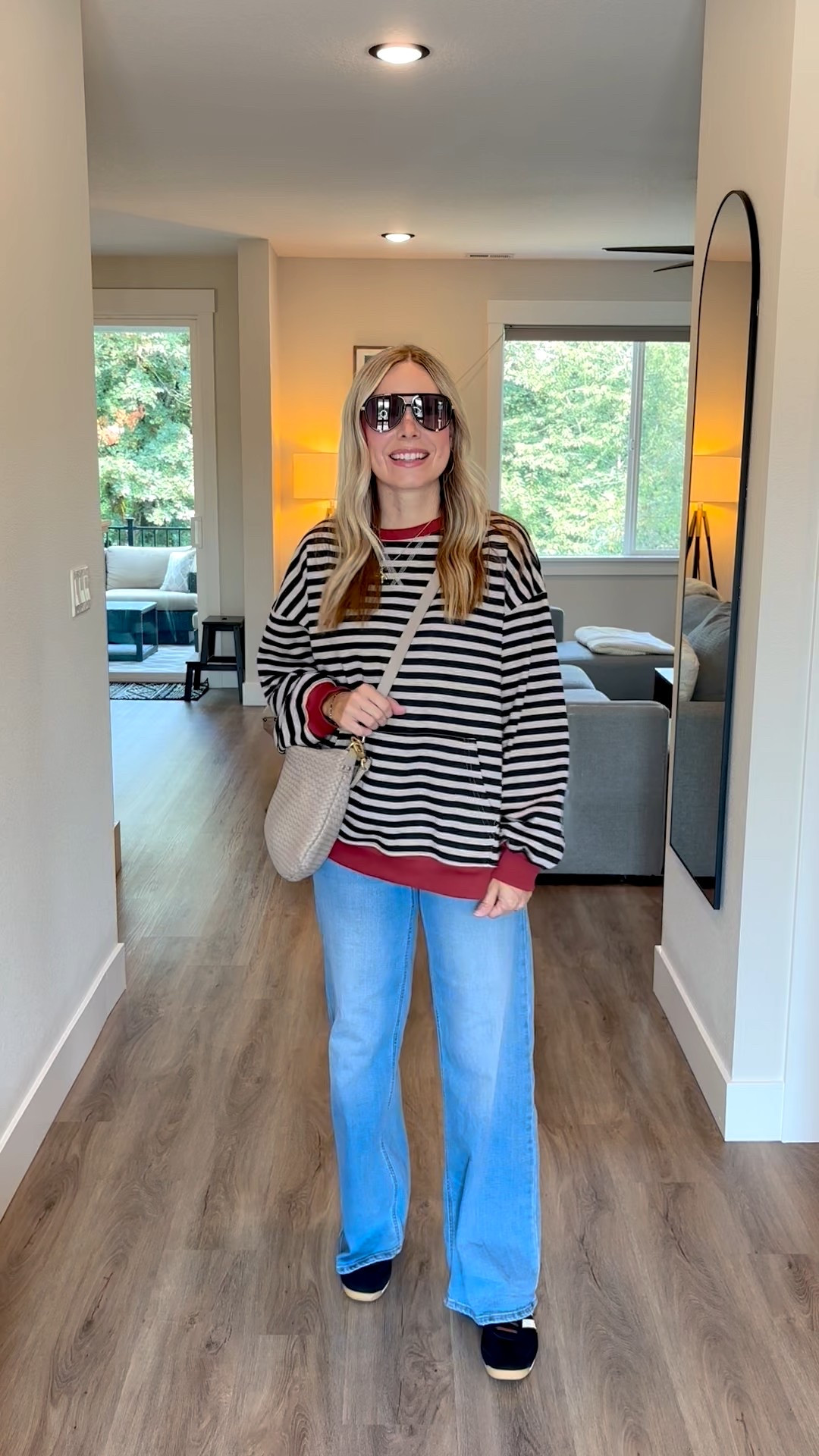 Effortless and chic for a casual day out ✨
Loving this oversized striped top paired with classic light-wash flares – the perfect mix of cozy and stylish. A textured shoulder bag and platform sneakers tie the whole look together. Perfect for errands, coffee runs, or a casual lunch date! ☕️🖤

#LTKstyle #LTKfashion #OOTDstyle #casualstyle #everydayoutfit #LTKunder100 #LTKtrends #styleover30 #momstyle #outfitinspo #stripedtop #fallfashion #elevatedcasual #styleblogger #ltkfitcheck


#LTKFindsUnder50 #LTKStyleTip #LTKTravel