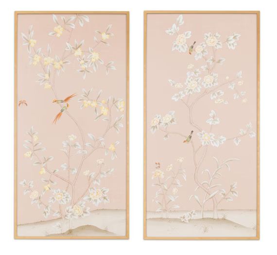 W24"* "H48"/ panel, Unframed hand-painted pink Chinoiserie silk  panels for shipping immediately | Etsy (US)