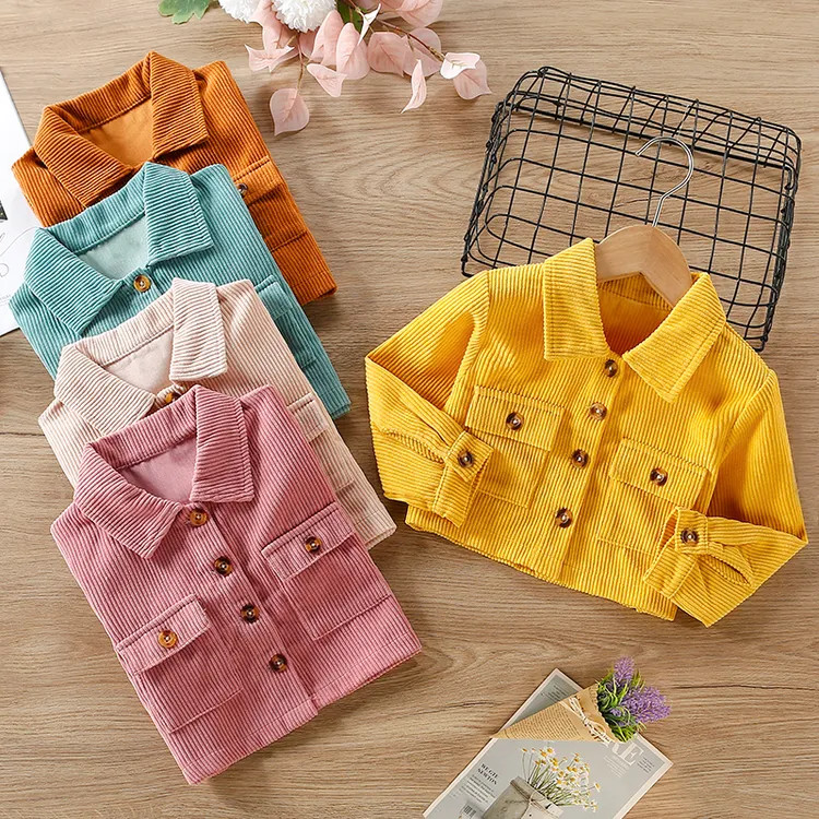 Toddler Girl Lapel Collar Button Design Pocket Pink Ribbed Jacket Coat | PatPat