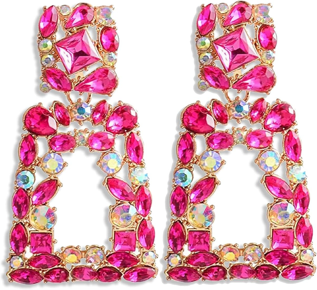 Rhinestone Rectangle Dangle Statement Earrings Trendy Crystal Geometric Drop Earrings hypoallergenic | Amazon (US)