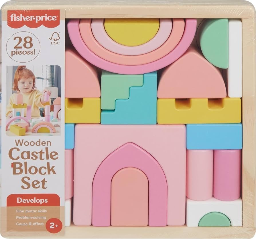 Fisher-Price Wood Toddler Toy Castle Block Set, 28 Wooden Pieces for Stacking Developmental Play ... | Amazon (US)