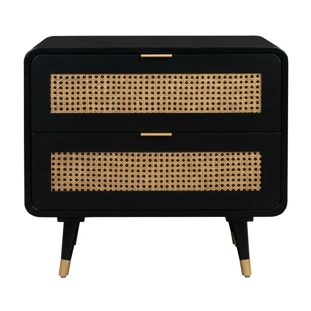 TOV Furniture Christine 2-Drawer Acacia Black Nightstand With Natural Cane | Walmart (US)
