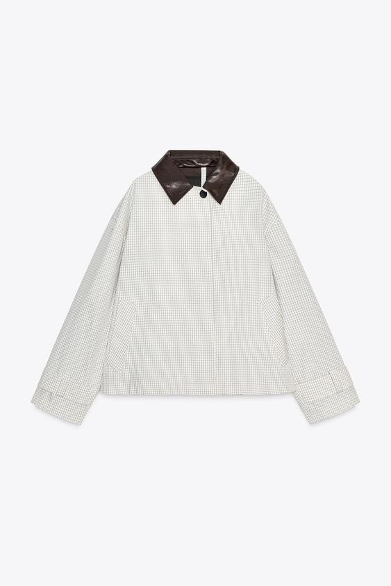 ZW COLLECTION FAUX LEATHER COLLAR SHORT TRENCH COAT | Zara US