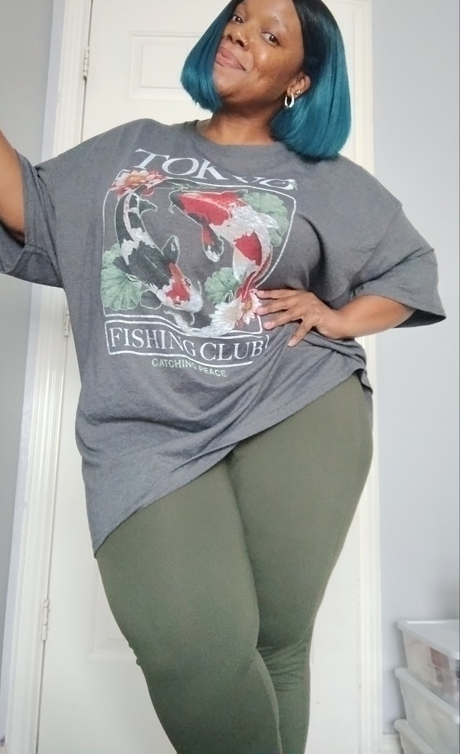 On the weekends, I like to lounge around and run errands in an oversized graphic shirt and some comfy leggings. I found this shirt in the men's section at Walmart and these Balea leggings are so soft, water resistant, cozy, not too thick and very stretchy! I feel so comfortable💚🩶

#LTKootd #LTKselfcare #LTKgrwm