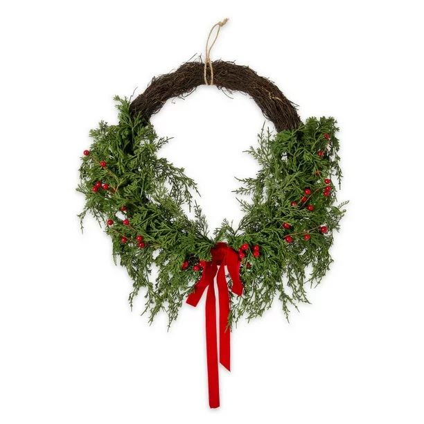 Holiday Time Evergreen Christmas Wreath, 26 Inch - Walmart.com | Walmart (US)