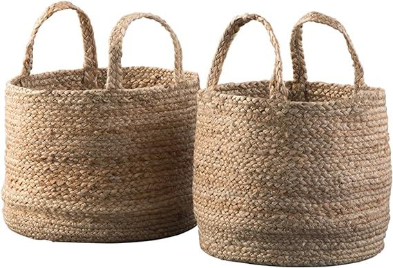 Signature Design by Ashley Brayton Jute 2 Piece Braided Basket Set, Light Brown | Amazon (US)