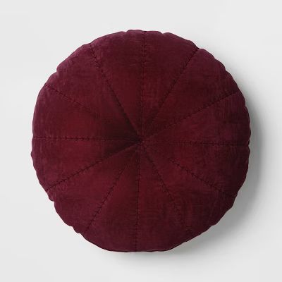 Round Cotton Velvet Quilted Pillow Burgundy - Threshold™ | Target