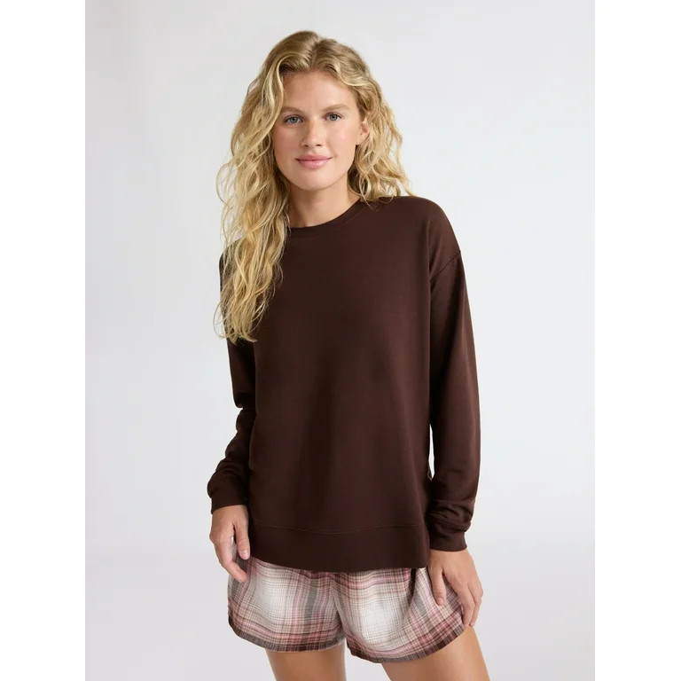 Joyspun Women's Fleece Drop Shoulder Sleep Top with Long Sleeves, Sizes XS-3X | Walmart (US)