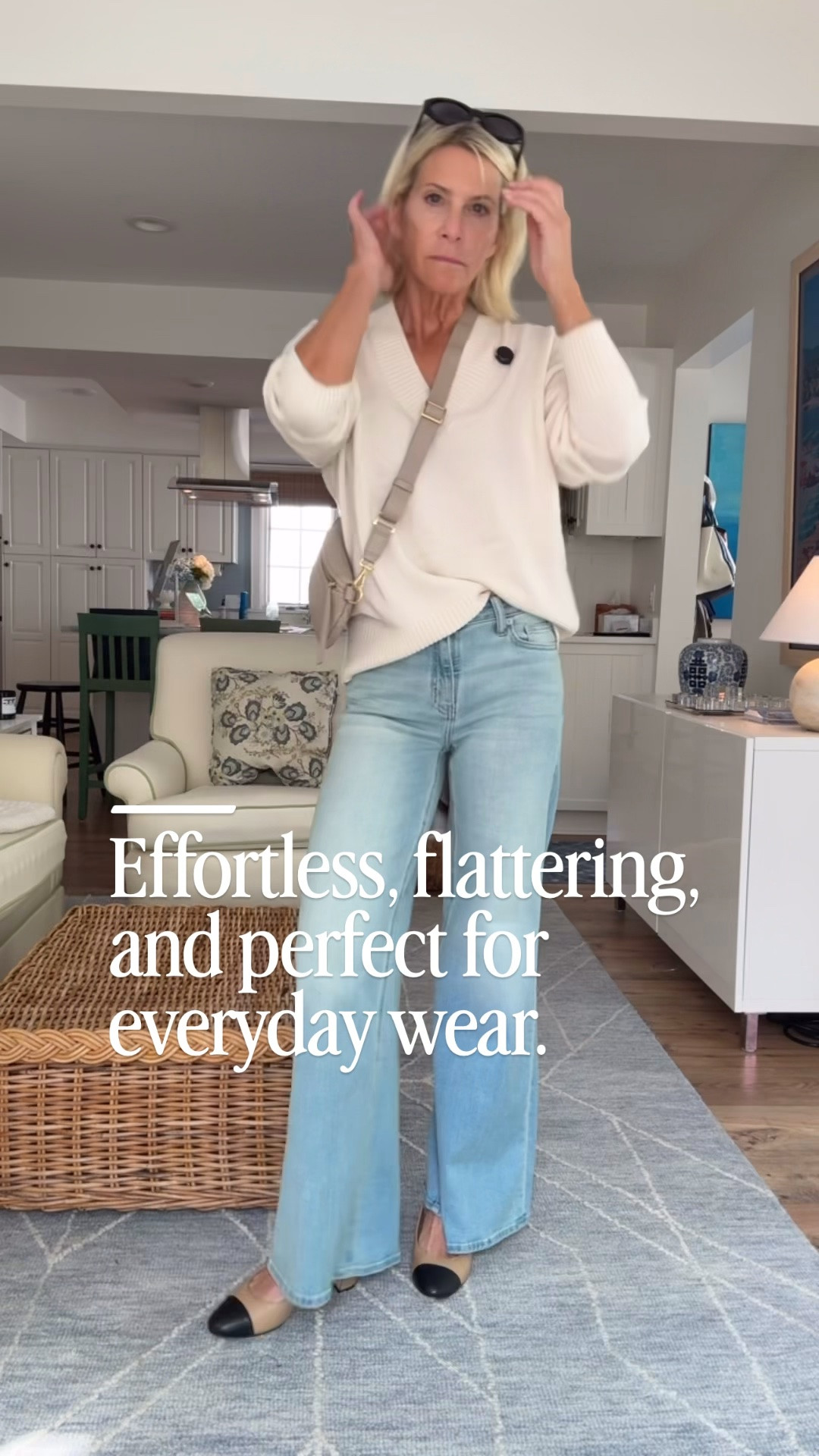 This is one of those outfits that always looks polished. The cozy V-neck sweater paired with light wash wide-leg jeans is an effortless combination you’ll wear on repeat. Add a crossbody bag and cap-toe flats for an elevated everyday look that’s perfect for fall.

👩‍💻 LTK PRO TIPS
❤️ Heart = Support my posts ;-)
🔖 Save = Get sale & restock alerts for the things you love!
📋 Lists = Keep favorites organized (List ideas: Christmas, Birthdays, and Vacations!)
📲 Share = Send lists and products to a friend (or your daughters like me).
💬 Comment = Ask me anything, and I’ll answer. ;-)

#LTKootd #LTKOver40 #LTKSeasonal