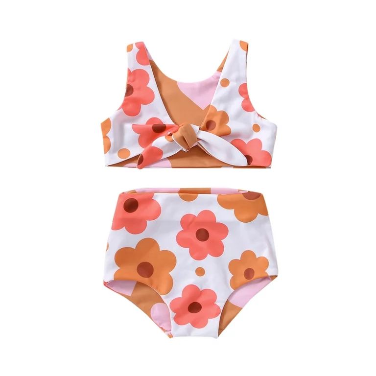 Bagilaanoe Little Girls Swimsuits 2 Piece Bikinis Set Flower Print Sleeveless Tops + Briefs 5T 6T... | Walmart (US)