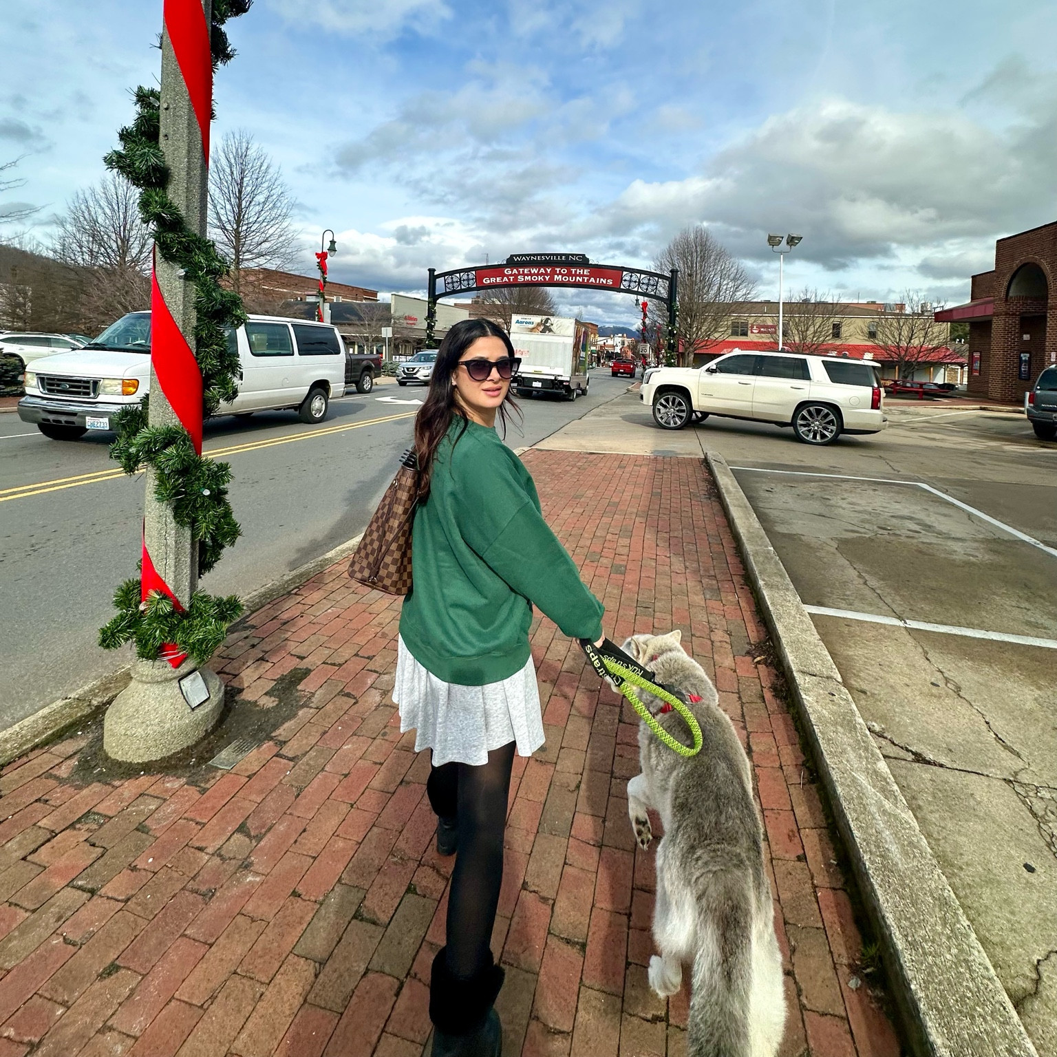 Oversized crew sweatshirt, heather gray skirt, black stockings, black winter boots, black sunglassess

#LTKHoliday 

#LTKSeasonal #LTKStyleTip