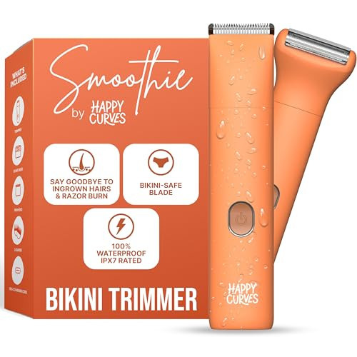 HAPPY CURVES Smoothie Bikini Trimmer - Electric Razor for Women, Waterproof Hair Groomer with Adjustable Guards, Personal Shaver for Pubic Hair, Ladies Intimate Shaver and Body Trimmer (Mango) | Amazon (US)