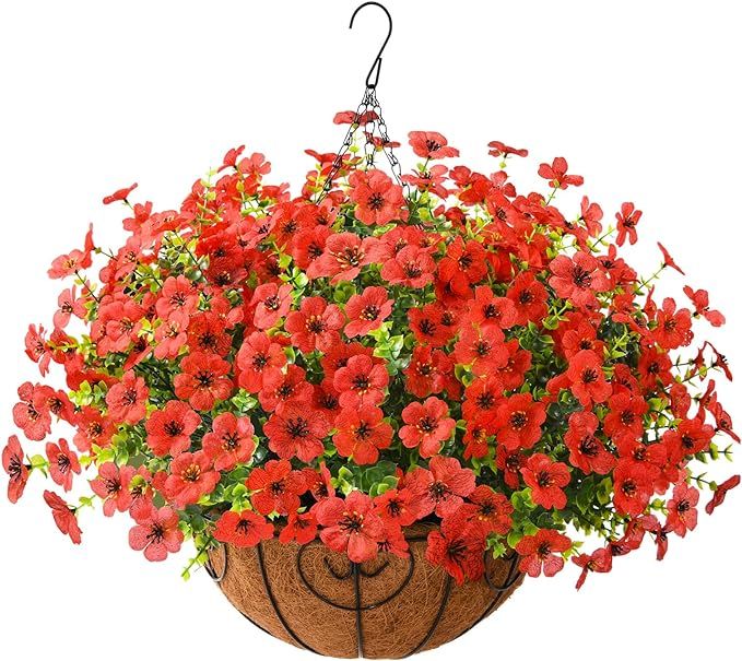Artificial Faux Hanging Plants Flowers Basket Outdoor Porch Garden Spring Decoration,Fake Silk Da... | Amazon (US)