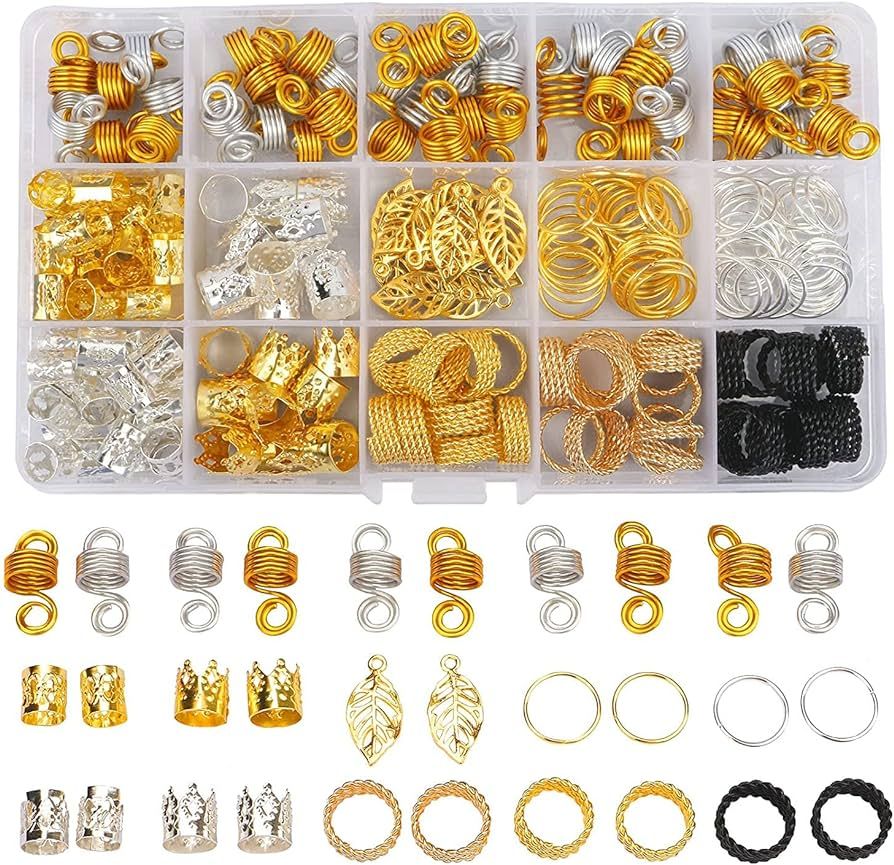 Nafaboig 200PCS Beads for Hair Braids, Hair Jewelry for Women Braids, Metal Gold Braids Rings Cuf... | Amazon (US)