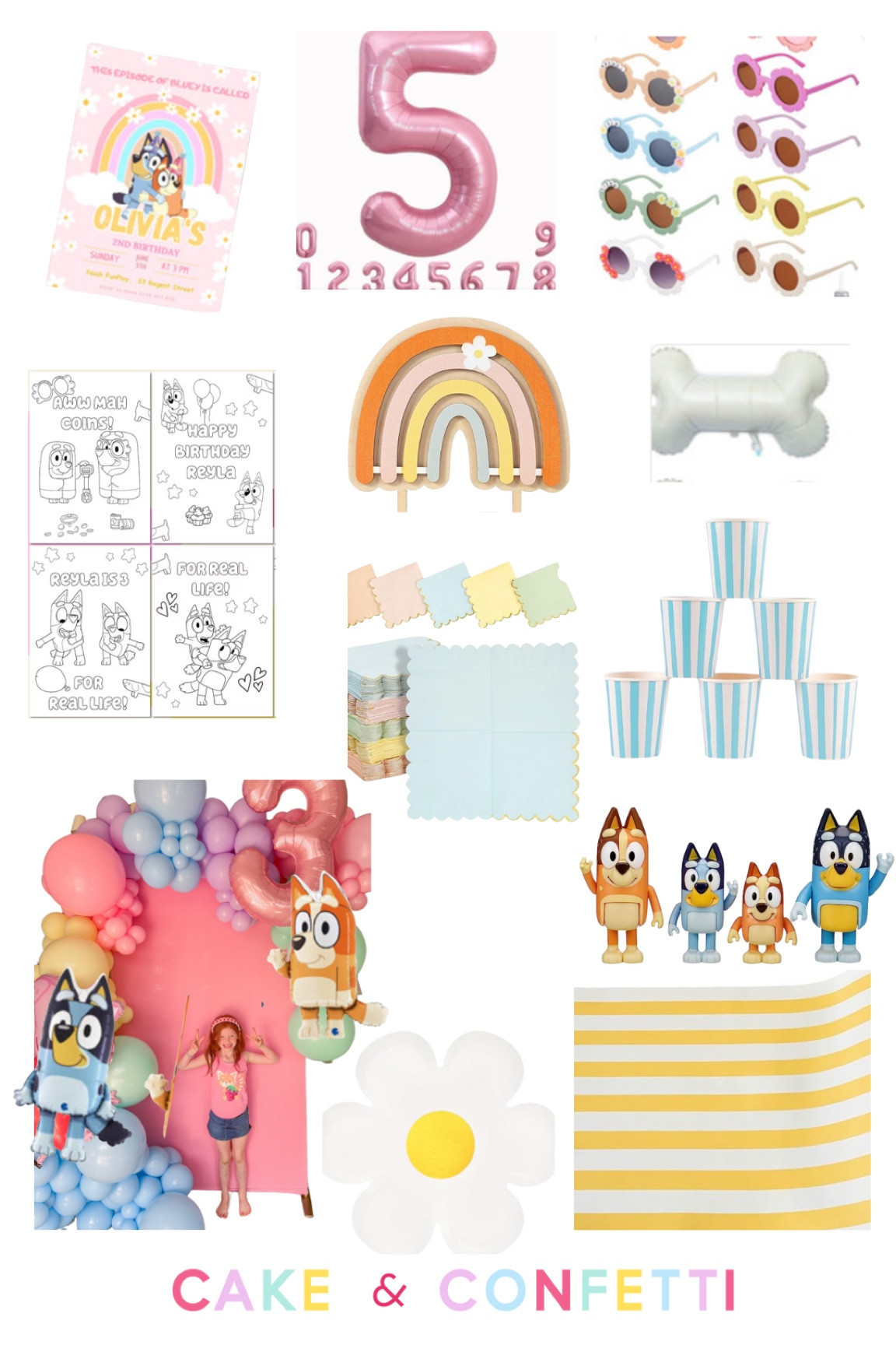 Girly Bluey Themed Bday Party! I'd add the rainbow cake topper to a white cake and add a few Bluey figurines in front. Coloring sheets are always a hit at parties!

Grab the viral backdrop stand and garland kit in custom colors! 

#LTKfindsunder50 #LTKparties #LTKkids