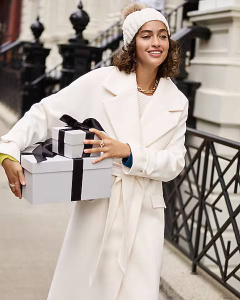 Belted Wrap Front Faux Wool Coat | Express