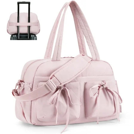 BAGSMART Travel Duffel Bag for Women, Lightweight Fashion Tote Handbag With Bowtie, Water-Resistant Weekender Overnight Sport Gym Bag, Pink | Walmart (US)