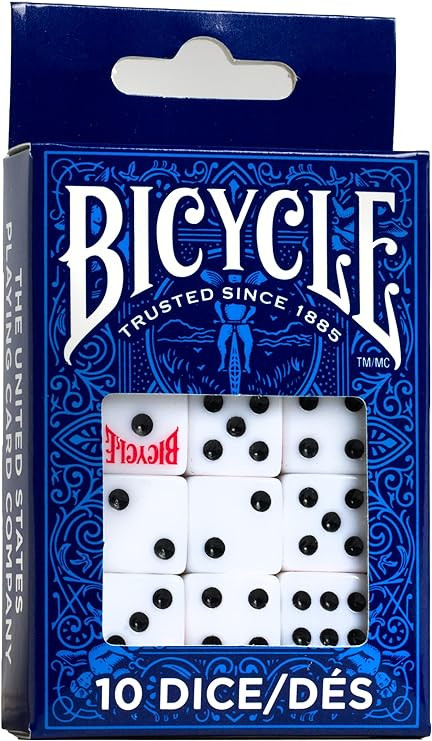 Bicycle Dice Set, Six Sided Dice, D6 Dice, Playing Dice, Standard Game Dice, 10 Count, White, 16 ... | Amazon (US)
