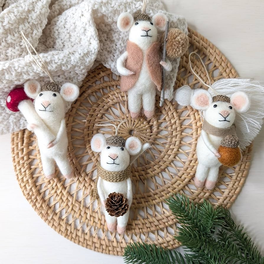 Wool Felted Ornaments Handmade - Set of 4 - Fall Decor - Unbreakable Christmas Tree Ornaments (Fe... | Amazon (US)
