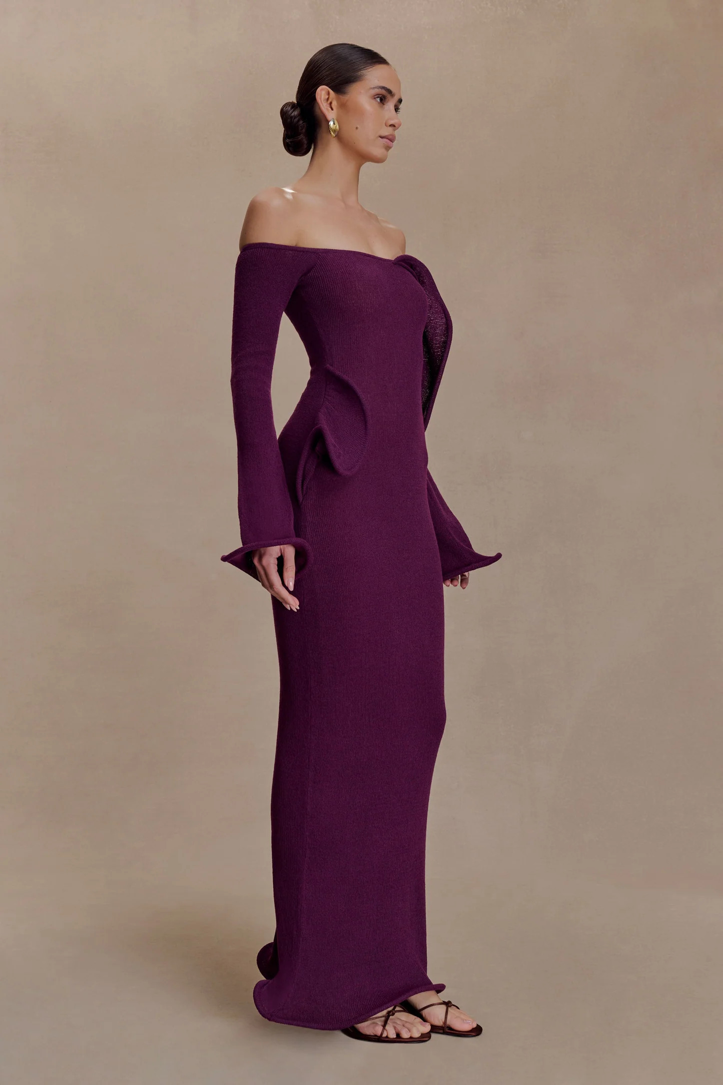 Sandrine Off Shoulder Knit Maxi Dress - Plum | Meshki UK