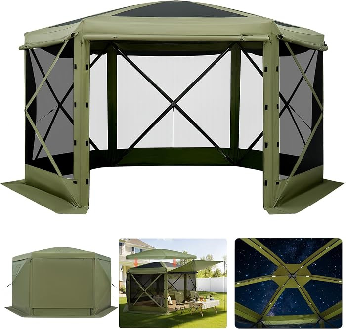 VEVOR Pop up Gazebo Screen Tent, 10 x 10 ft Large 6-Sided Camping Canopy Tent with Removable Top ... | Amazon (US)