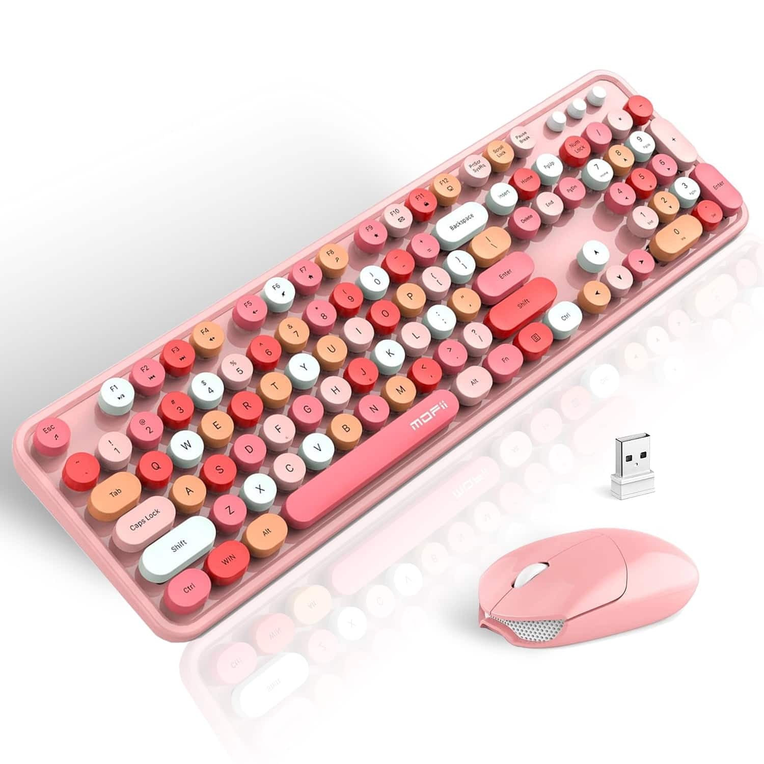 MOFii - Wireless Keyboard & Mouse Combo, 2.4GHz Retro Full Size with Number Pad for Computer PC Laptop Windows - Pink | Best Buy U.S.