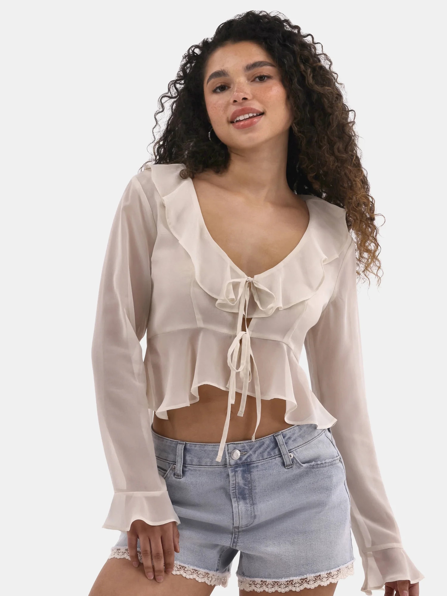 No Boundaries Ruffle Woven Top, Women's | Walmart (US)