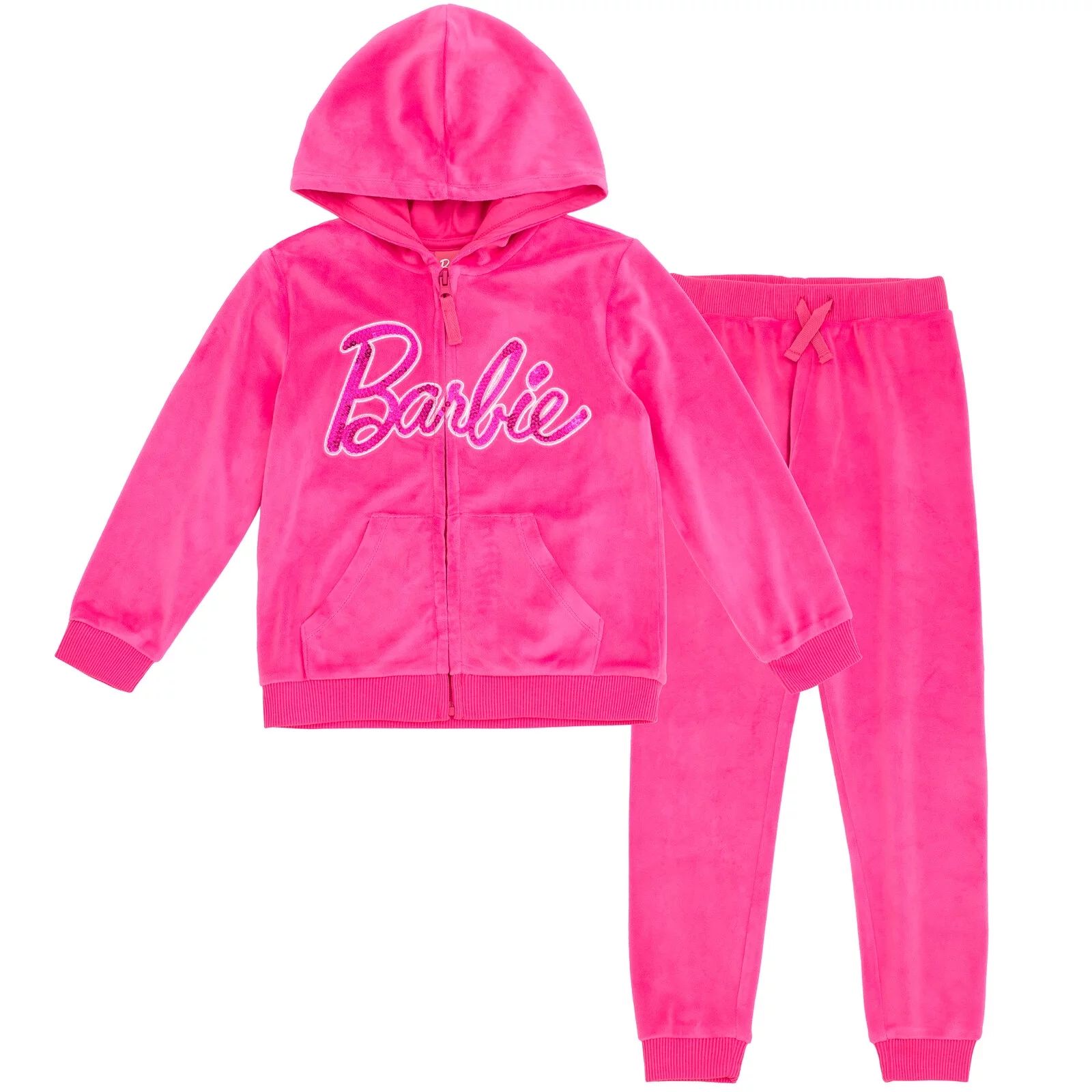 Barbie Little Girls Zip Up Hoodie and Pants Outfit Set Pink 7-8 | Walmart (US)