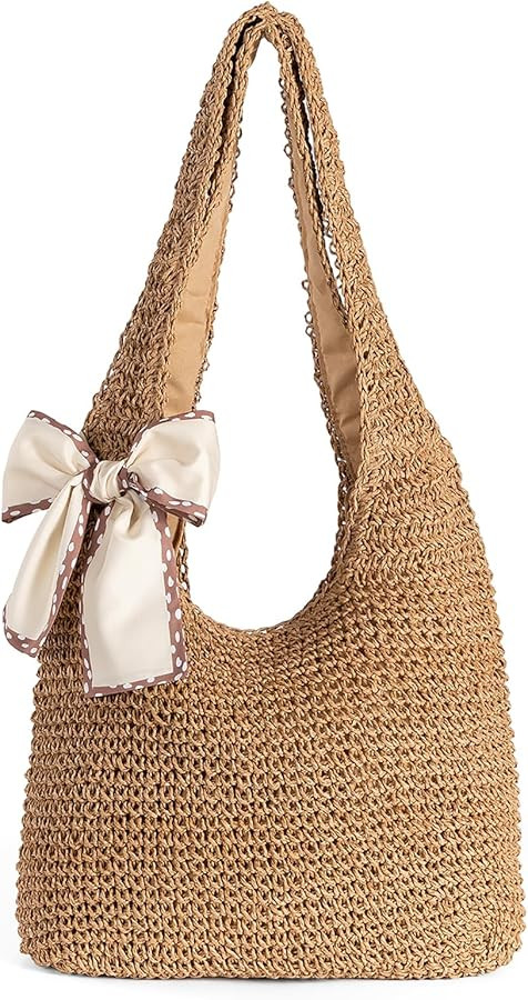 2025 Summer Straw Bag with Zipper, Hobo Beach Shoulder Bag for Women, Vintage Lightweight Foldabl... | Amazon (UK)