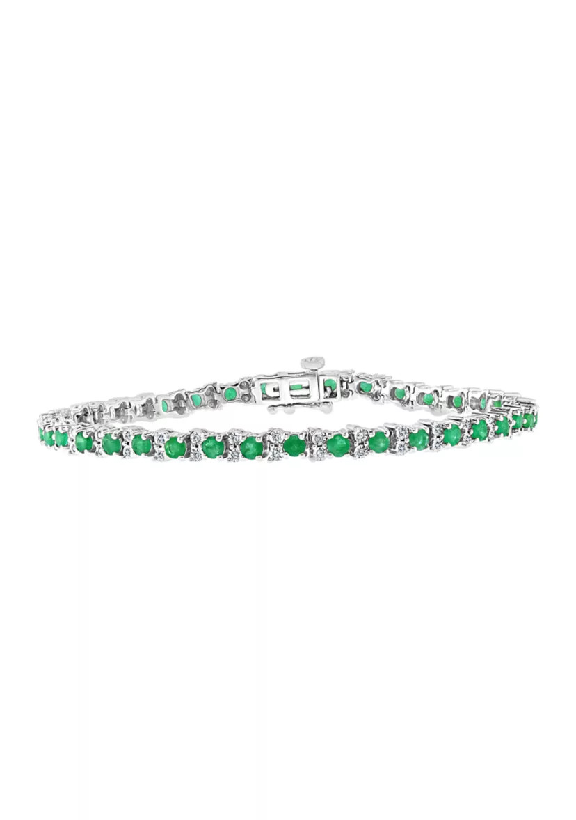 2.99 ct. t.w. Emerald and 1/5 ct. t.w. Diamond Tennis Bracelet in Sterling Silver | Belk