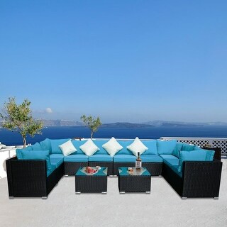 Zenova 12 Pieces Of PE Rattan Wicker Modular Sofa Set Patio Sofa With Pillows And Cushions (Blue) | Bed Bath & Beyond