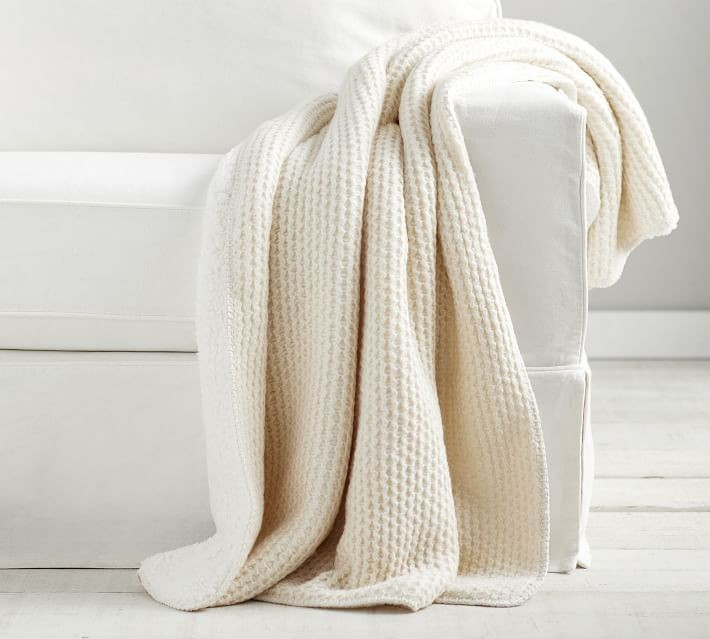 Thermal Sherpa Back Knit Throw, 50 x 60", Ivory | Pottery Barn (US)