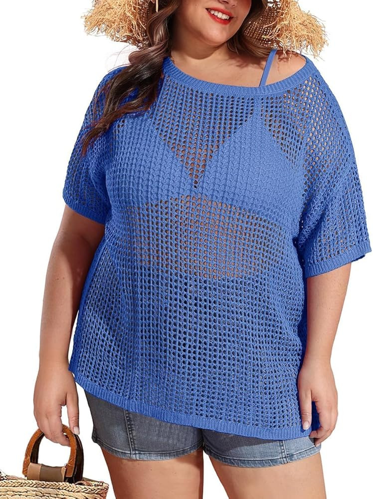 RITERA Women Crochet Cover Up Summer Scoop Neck Swimwear Hollow Out Sweater Tops Vacation Beach P... | Amazon (US)