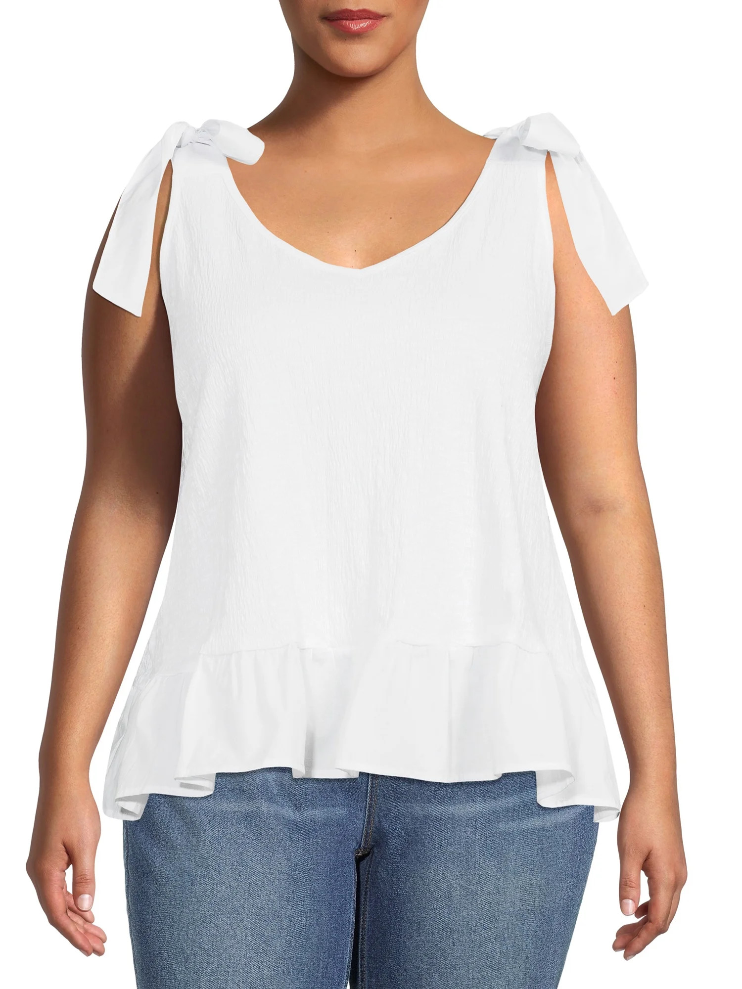 Terra & Sky Women's Plus Size Knit Tank Top with Shoulder Ties | Walmart (US)