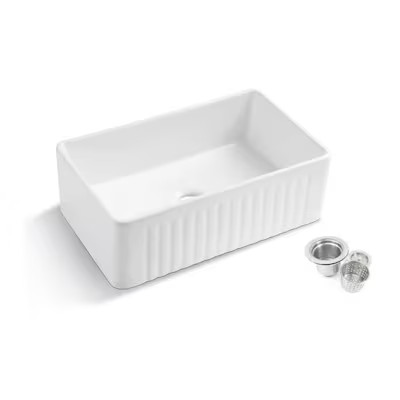 Kingsman Hardware Fireclay Farmhouse Apron Front 30-in x 18-in White Single Bowl Fireclay Kitchen... | Lowe's
